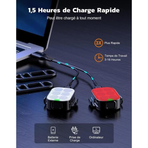 Φως ποδηλάτου LED - Επαναφορτιζόμενο USB, Αδιάβροχο IP65 - Εμπρός και πίσω 2