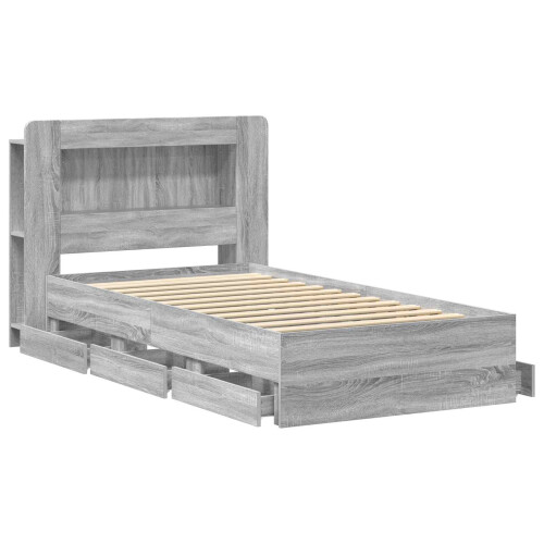 VidaXL vidaXL Bed Frame with Storage Grey Sonoma 75 x 190 cm Engineered Wood 1