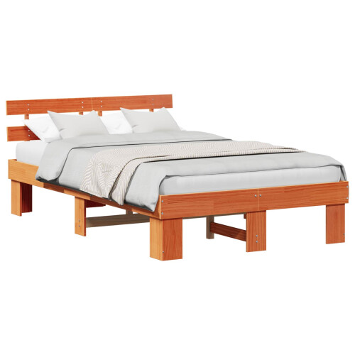 VidaXL vidaXL Bed Frame with Headboard Wax Brown 140 x 190 cm Solid Pine Wood 2