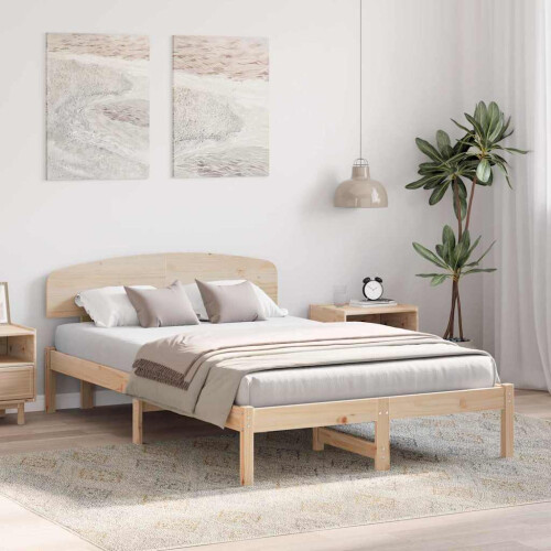 VidaXL vidaXL Bed Frame with Headboard Natural 120 x 200 cm Solid Pine Wood 1