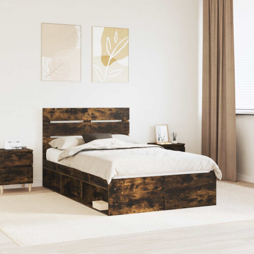 VidaXL vidaXL Bed Frame Smoked Oak 120 x 190 cm Solid Pine Wood