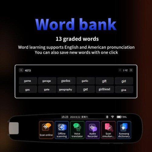 Caneta de tradução inteligente multilíngue de 3,69 polegadas, scanner de texto, tradução instantânea, suporte offline para inglês, 1