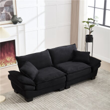 (Black, Corduroy) Comfy Oversized Loveseat – Living Room Sofa