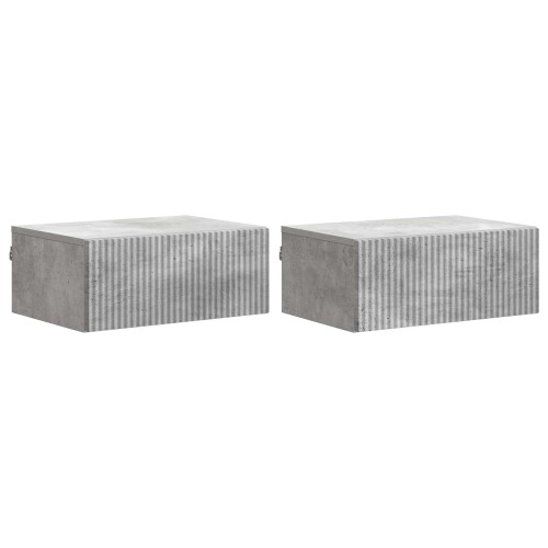 VidaXL vidaXL Wall-Mounted Bedside Cabinet with Drawer 2 pcs Concrete Grey