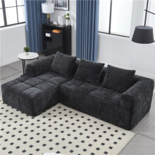 (Black, Chenille) Upholstered L-Shaped Cloud Sofa, 3-Seater