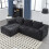 (Black, Chenille) Upholstered L-Shaped Cloud Sofa, 3-Seater 1