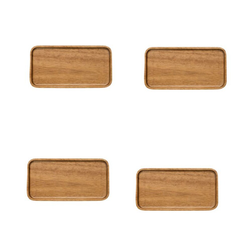 4X Acacia Serving Tray, Rectangular Solid Wood Flat Bottom Plate, Fruit Plate, Saucer, Tea Tray, Dessert Plate-Small