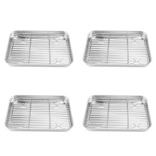 4Stück 9 Zoll Toaster Back Blech und Rack Set, Kleine Edelstahl Backform mit Kühl Regal, Spülmaschinenfestes Back Blech