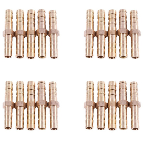 20 Pcs Gold Tone Brass Straight Hose Connector Joiner