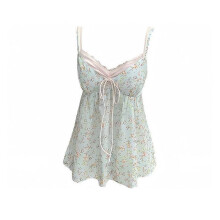 (S)Blusa casual verão com design floral e alças finas de ombro para o dia a dia