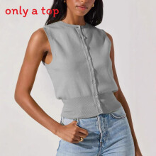 (Light Gray,M)Blusa feminina de malha sem mangas cor lisa com material de poliéster para casual
