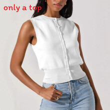 (White,S)Blusa feminina de malha sem mangas cor lisa com material de poliéster para casual