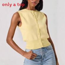(Light Yellow,M)Blusa feminina de malha sem mangas cor lisa com material de poliéster para casual