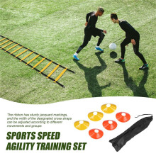 Sports Speed Agility Training Set 12 Disc Cones 4 Steel Stakes and Agility Ladder for Football Basketball Rugby Track