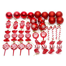36Pcs Christmas Christmas Tree Hanging Pendants Printed Shaped Pendant Christmas Spheres Red