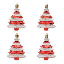 8x6cm 4 Pack Christmas Special-Shaped Christmas Tree Decoration Props Gift Plastic Painted Christmas Tree Red