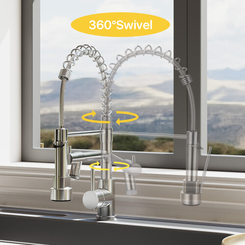 Living And Home Dual Spout Swivel Kitchen Faucet with LED Light 2