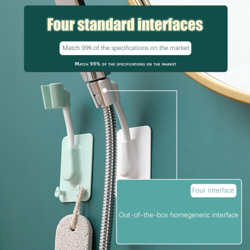 Punch-Free Shower Bracket Fixing  Bathroom Sprinkler  Shaking  Bracket Shower Fixing Bracket with Hook Green 2