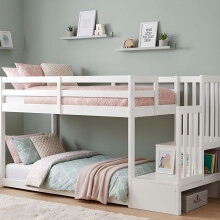 Oleana Shorty Bunk Bed with Spacesaving Storage Staircase in White