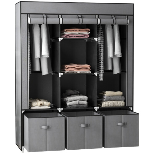 Foldable Fabric Wardrobe, Dark Grey, 125x43x162.5cm