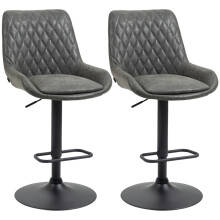 Retro Bar Stools Set of 2, Dark Grey, Adjustable & Swivel