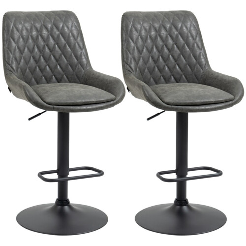 Retro Bar Stools Set of 2, Dark Grey, Adjustable & Swivel