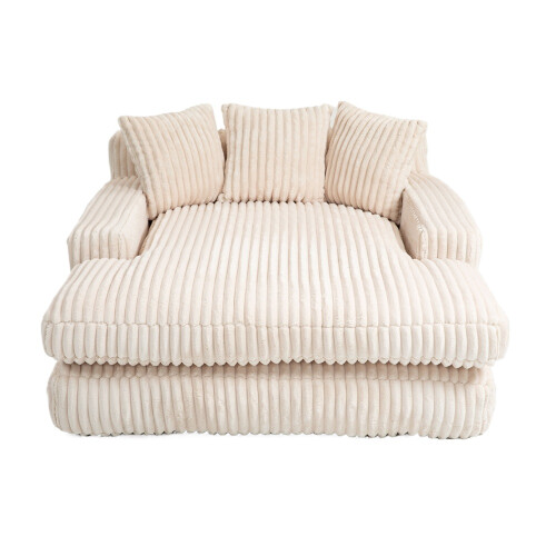 (Beige, Corduroy) Oversized Upholstered Chaise Sofa Bed