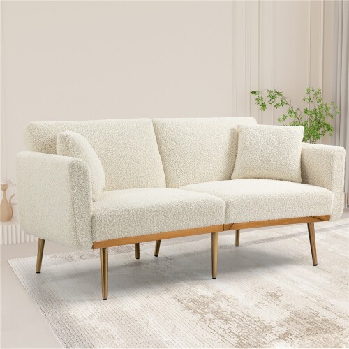 (White Teddy, Teddy) GOMYWAY Velvet 2-Seater Sofa, Adjustable Backrest