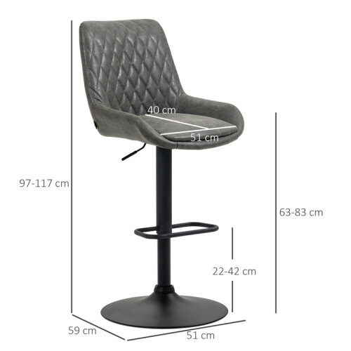 Retro Bar Stools Set of 2, Dark Grey, Adjustable & Swivel 2