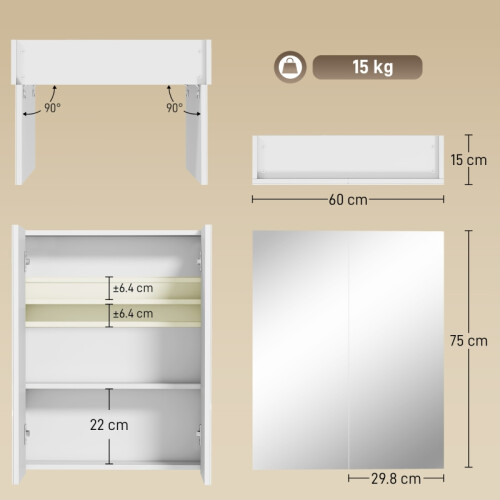 HOMCOM Wall-Mounted Bathroom Mirror Cabinet 2