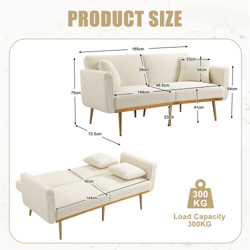 (White Teddy, Teddy) GOMYWAY Velvet 2-Seater Sofa, Adjustable Backrest 1