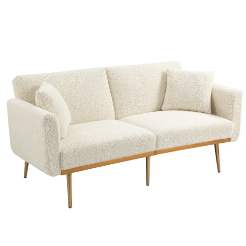 (White Teddy, Teddy) GOMYWAY Velvet 2-Seater Sofa, Adjustable Backrest 2