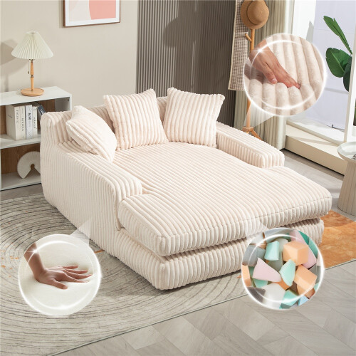 (Beige, Corduroy) Oversized Upholstered Chaise Sofa Bed 1
