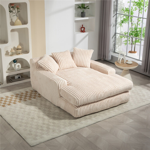 (Beige, Corduroy) Oversized Upholstered Chaise Sofa Bed 2