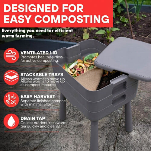 3-Tray Worm Composter Bin with Drainage Tap 1
