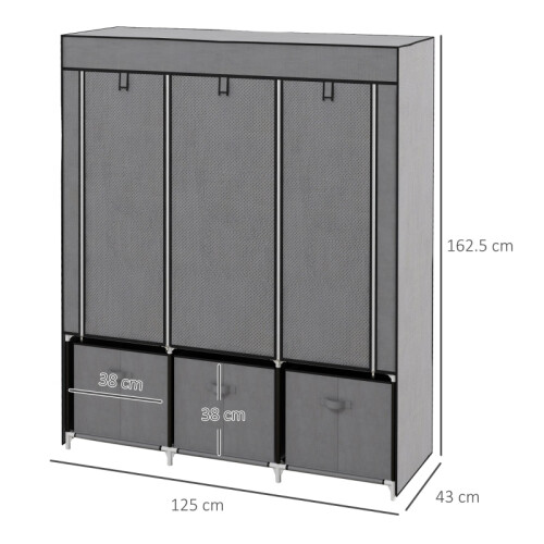 Foldable Fabric Wardrobe, Dark Grey, 125x43x162.5cm 2