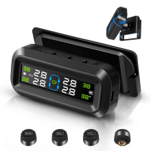 Wireless TPMS Tyre Pressure Monitoring System Solar Car Tyre Monitor with 4 External Sensors, Real Time Pressure Temperature Display for Car SUV MPV