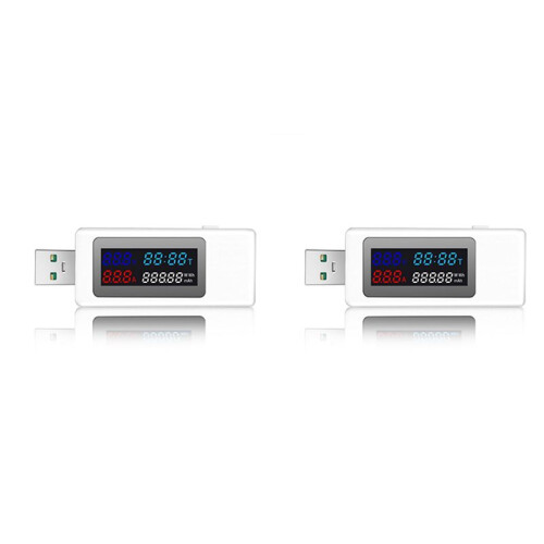 2X 6 in 1 USB Tester DC4-30V IPS Display Digital Voltage Power Timing Capacity Meter Detector for Current, Voltage,White