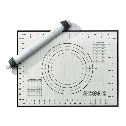 Silicone Baking Mat, Non-Slip Pastry Mat with Rolling Out Dough, Making Pie Fondant, with Measuring Function Black