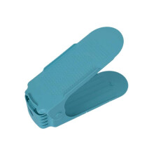 (Blue)Space Saving Plastic Shoe Stand Dual Levels Adjustable Features Bedroom Use