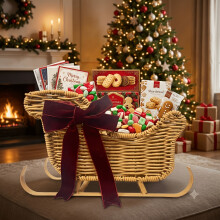 Woven Rattan Christmas Sleigh Ornament with Red Velvet Bow, Multi-functional Rattan Sleigh-Shaped Desktop Christmas