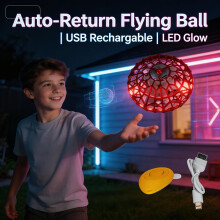 (Red) Neues elektrisches magisches UFO-Fliegenball-Fliegenspielzeug mit Regenbogenlichtern, verdicktes, sicheres, hohles Schutznetz,