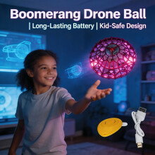 (Pink) Neues elektrisches magisches UFO-Fliegenball-Fliegenspielzeug mit Regenbogenlichtern, verdicktes, sicheres, hohles Schutznetz,