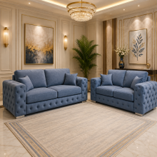 (Armchair, Cream) Chesterfield Madrid Sofa Dapple Fabric 2 Seater 3 Seater 5 Seater Corner Sofa Modern Living Room Furniture