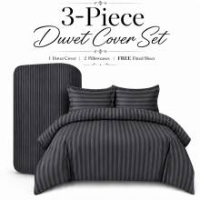 Stripe Duvet Cover 3pc-Hotel Quality Quilt Cover Double Size Bedding With Free Fitted Sheet