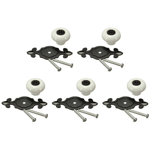 5X Vintage Ceramic Door Knobs Drawer Cabinet Cupboard Wardrobe Pull Handle White+Black
