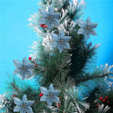 Paillettes de Noël 120Pcs Ornement D'Arbre de Noël Mariage Artificiel Fleurs de Noël Couronnes Ornements de Mariage (Bleu)