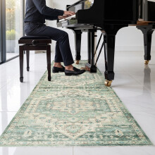 (60 x 220 cm (2ft x 7ft 7")- Runner Rugs, Olive Green Traditional) Extra Large Traditional Rugs Modern Carpet Doormat