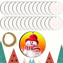 25PCS Blank Sublimation Christmas Hanging Decoration Kit DIY Heat Printed Round Wooden Board with G