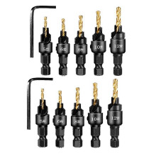 2 Setsx5pcs Countersunk Drill Hexagonal Handle Steel Hole Opener Set Wood Taper Hole Integrated Dri
